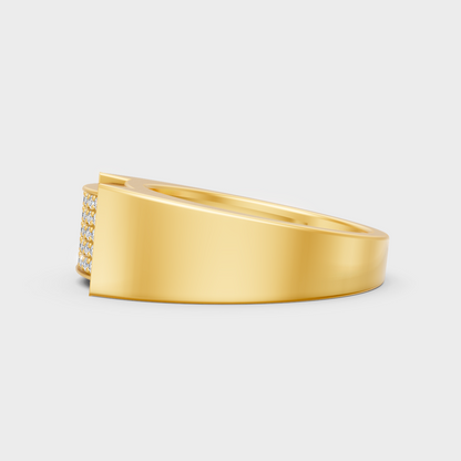  Radiant Yellow Gold Men’s Statement Band With Certified 0.25Ct Round Solitaire