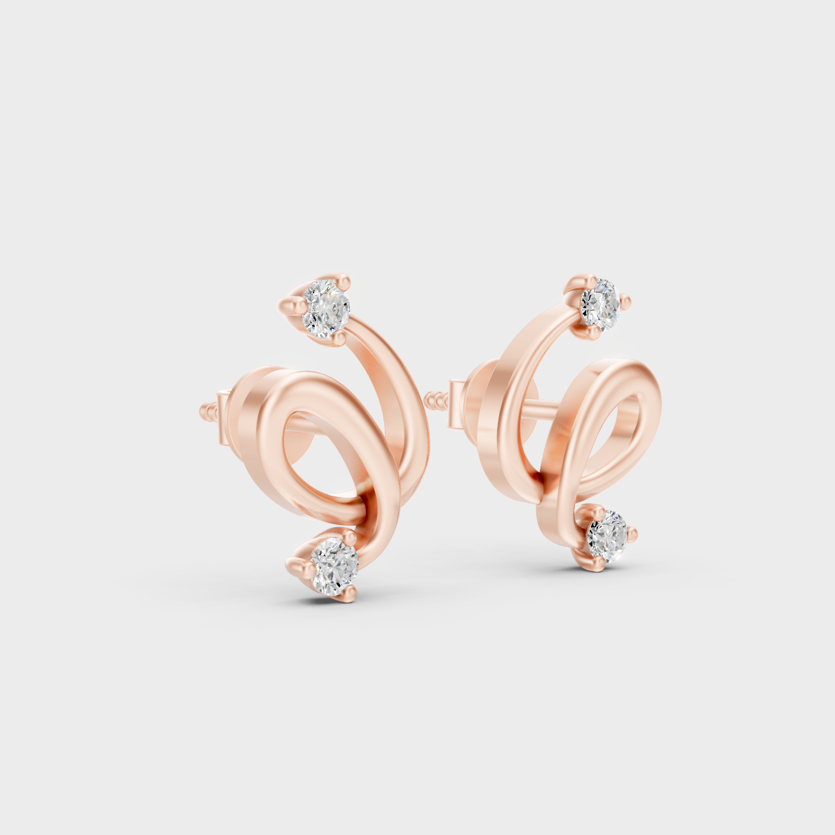Sleek 14K Rose Gold Studs Featuring Certified 0.04 Carat Each Round Lab Diamonds 