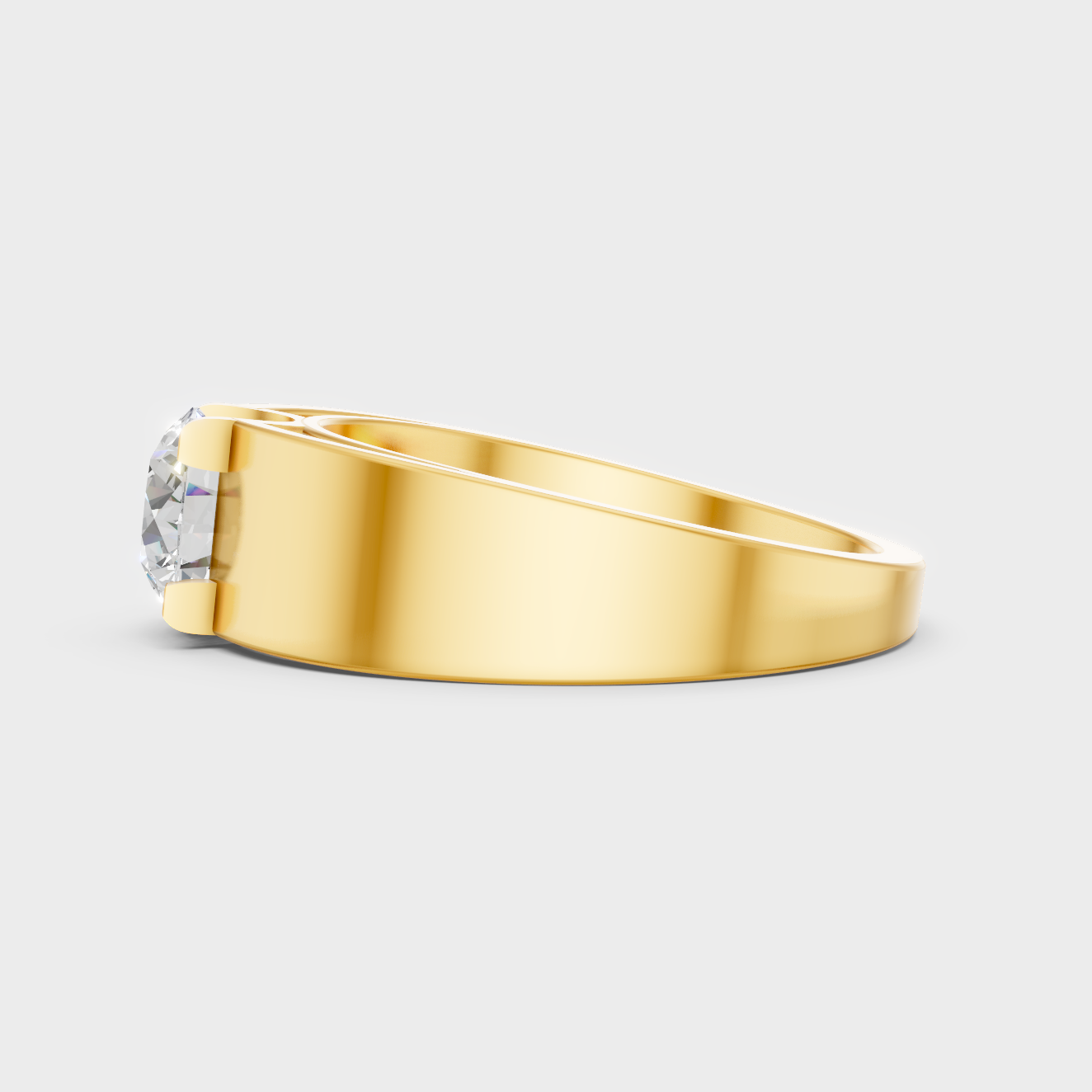  Radiant Yellow Gold Men’s Statement Band With Certified 0.95Ct Round Solitaire