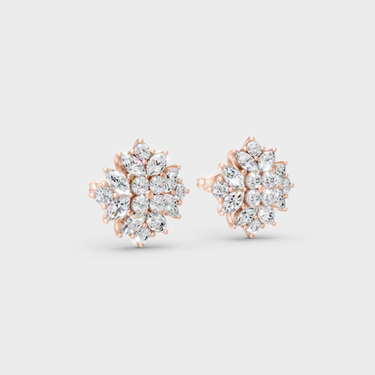 Sleek 14K Rose Gold Studs Featuring Certified 1.3 Carat Each Round And Marquise Lab Diamonds