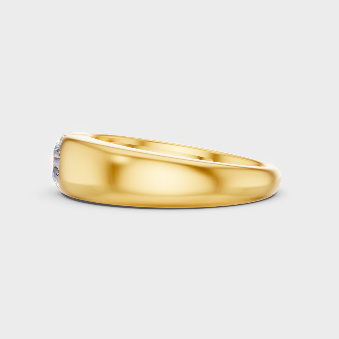  Radiant Yellow Gold Men’s Statement Band With Certified 0.05Ct Round Solitaire