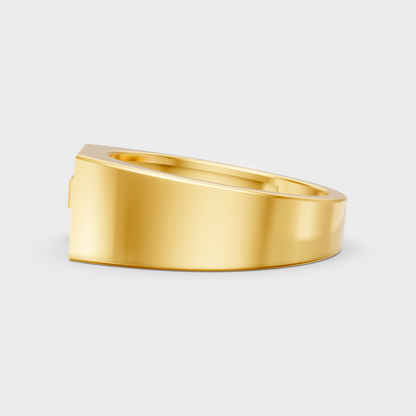 Radiant Yellow Gold Men’s Statement Band With Certified 0.18Ct Round Solitaire