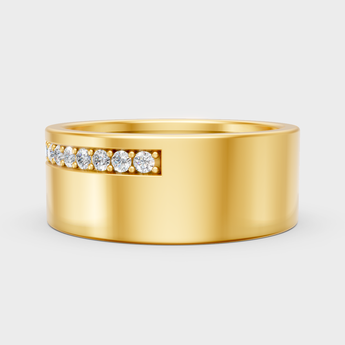  Radiant Yellow Gold Men’s Statement Band With Certified 0.27Ct Round Solitaire