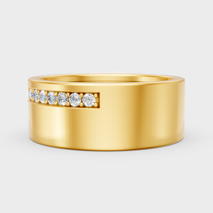  Radiant Yellow Gold Men’s Statement Band With Certified 0.27Ct Round Solitaire