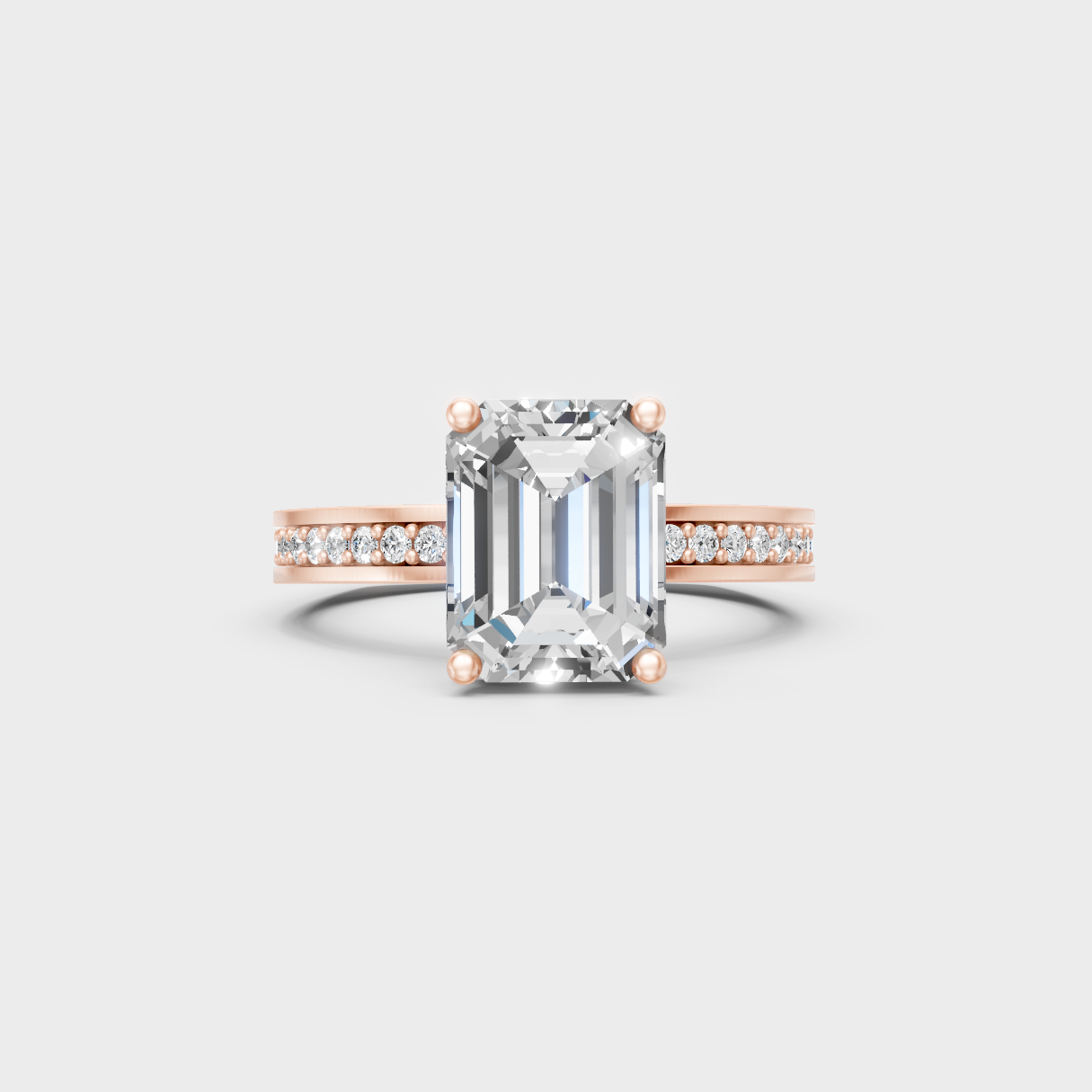 Romantic 18K Rose Gold Hidden Halo Ring With  Carat Emerald Lab Diamond
