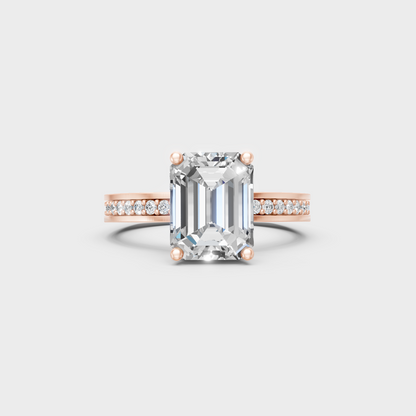 Romantic 18K Rose Gold Hidden Halo Ring With  Carat Emerald Lab Diamond