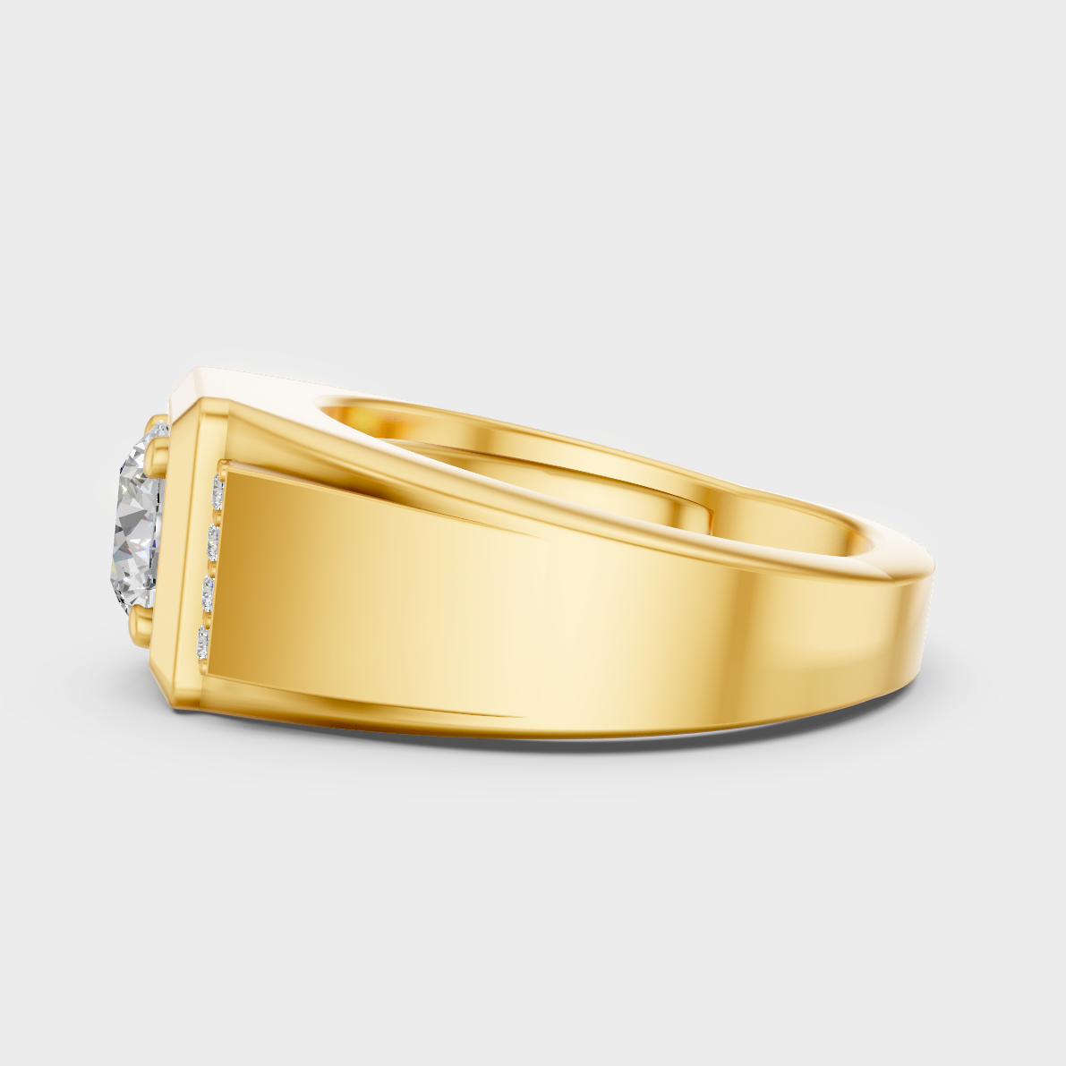 Radiant Yellow Gold Men’s Statement Band With IGI Certified Round Solitaire