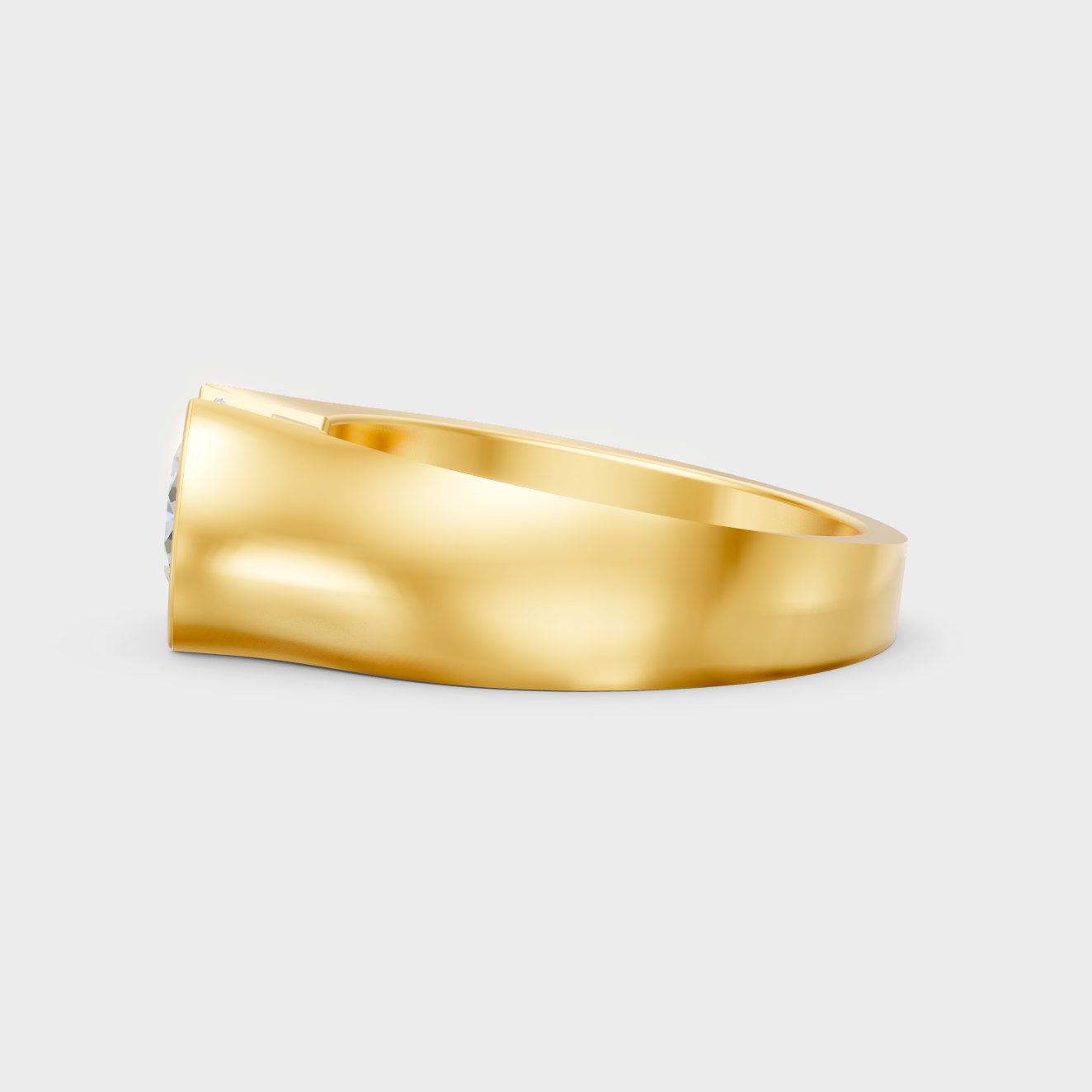  Radiant Yellow Gold Men’s Statement Band With Certified 1.50Ct Round Solitaire