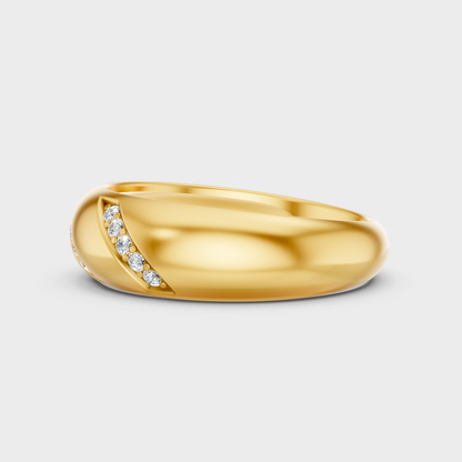 Radiant Yellow Gold Men’s Statement Band With Certified 0.15Ct Round Solitaire