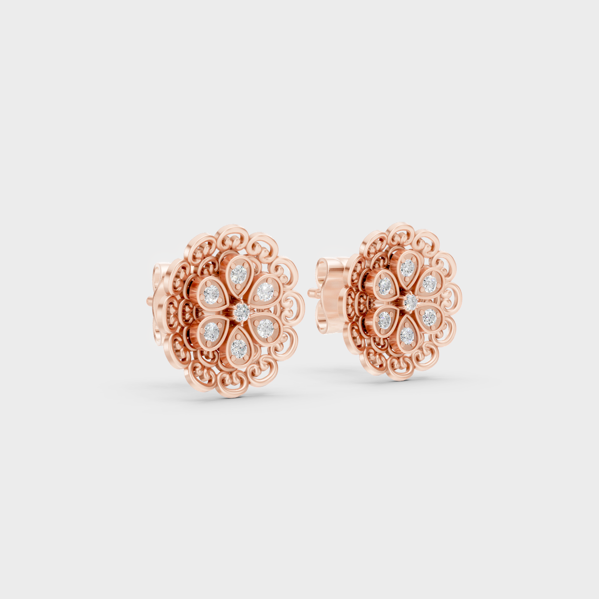  Sleek 14K Rose Gold Studs Featuring Certified 0.06 Carat Each Round Lab Diamonds 