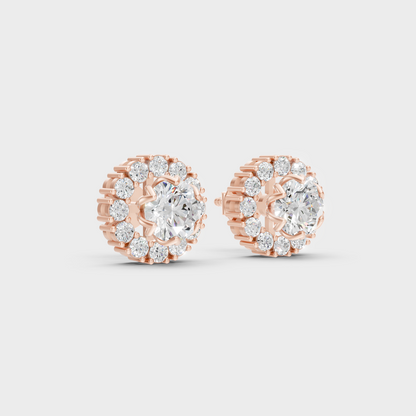 Sleek 14K Rose Gold Halo Studs Featuring Certified 1.27 Carat Each Round Lab Diamonds