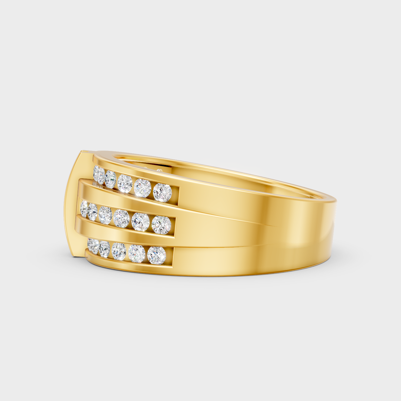 High-Polish Yellow Gold Men’s Round Lab Diamond Ring For Maximum Brilliance
