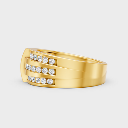 High-Polish Yellow Gold Men’s Round Lab Diamond Ring For Maximum Brilliance