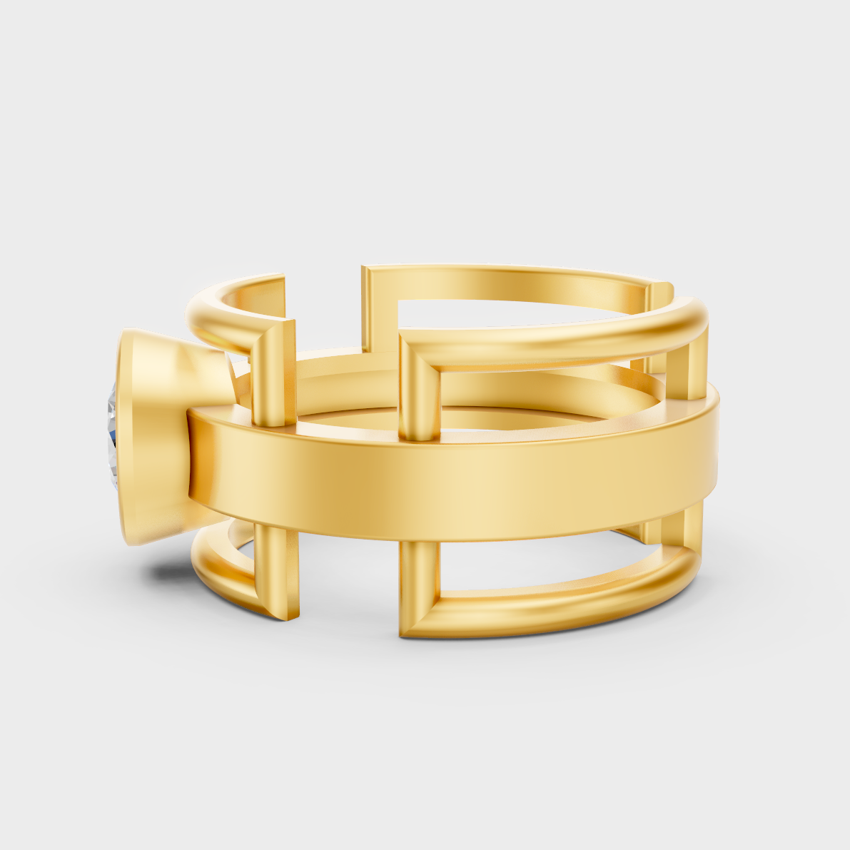 Radiant Yellow Gold Men’s Statement Band With Certified 1-5Ct Round Solitaire