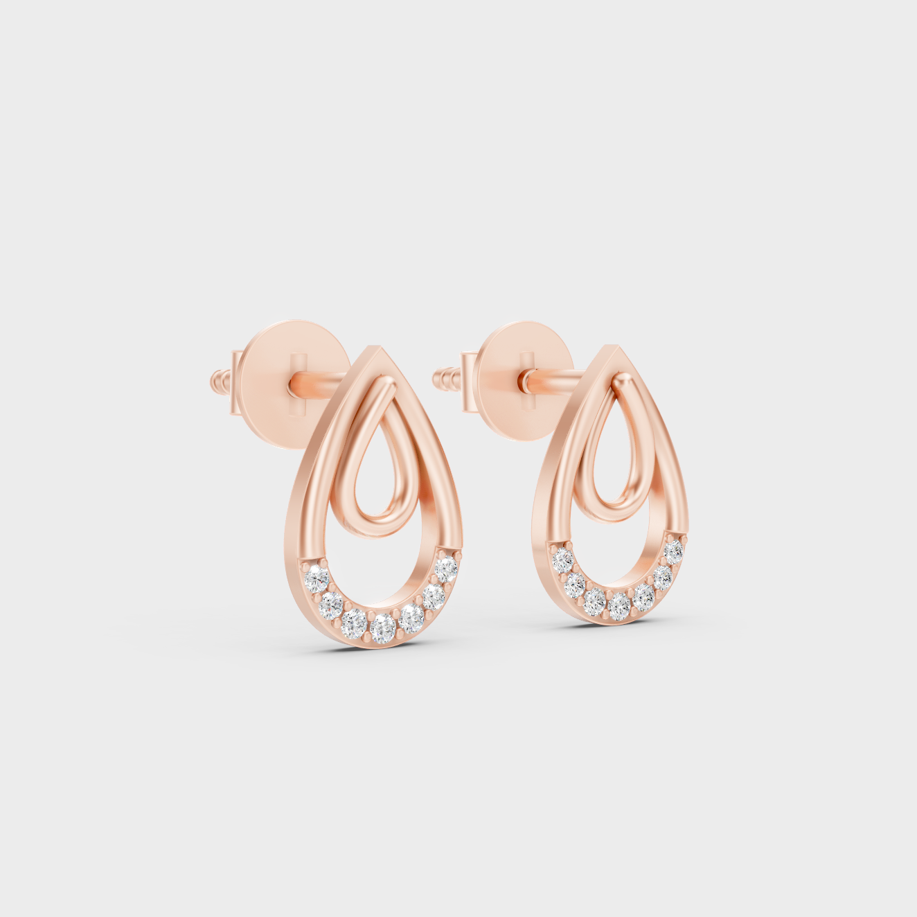  Sleek 14K Rose Gold Studs Featuring Certified 0.38 Carat Each Round Lab Diamonds