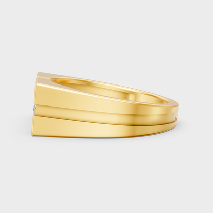 Radiant Yellow Gold Men’s Statement Band With Certified 0.22Ct Mixed-Cut Solitaire