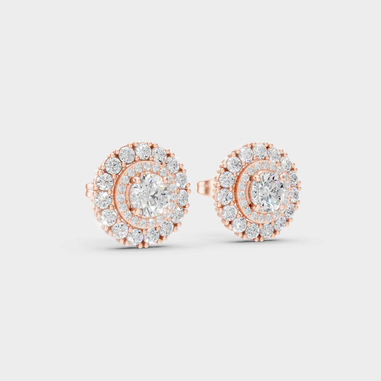 Sleek 14K Rose Gold Studs Featuring Certified 1.12 Carat Each Round Lab Diamonds