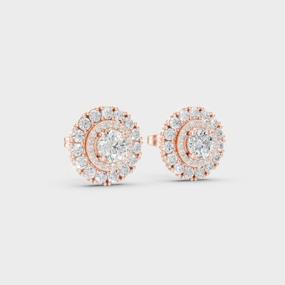 Sleek 14K Rose Gold Studs Featuring Certified 1.12 Carat Each Round Lab Diamonds