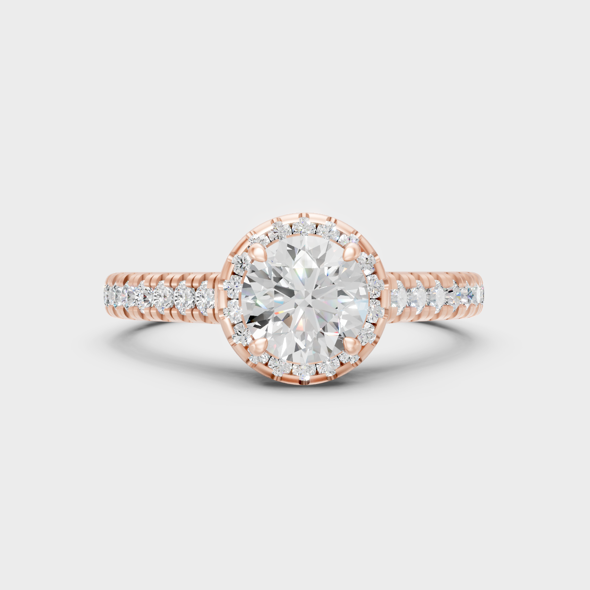 Unique Rose Gold Halo Ring Featuring An Igi Certified Round Lab Diamond