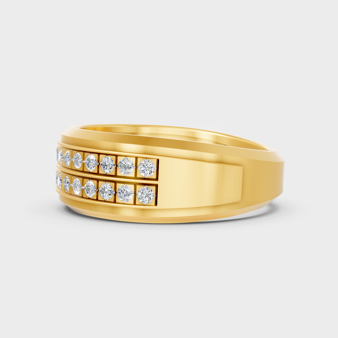  Radiant Yellow Gold Men’s Statement Band With Certified 0.57Ct Round Solitaire