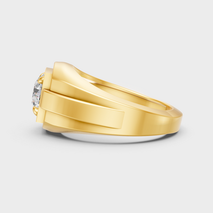 Radiant Yellow Gold Men’s Statement Band With IGI Certified Round Solitaire