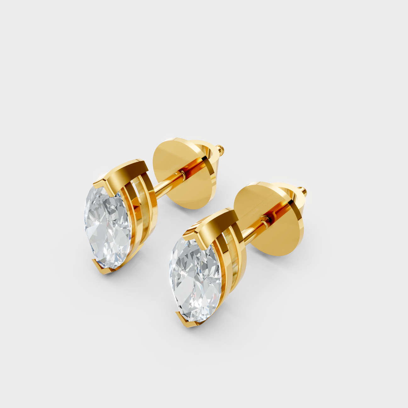 0.75 Ct Each Marquise Lab Grown Diamond Earrings Yellow Gold Setting