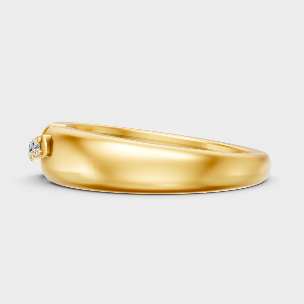 Radiant Yellow Gold Men’s Statement Band With Certified 0.72Ct Round Solitaire