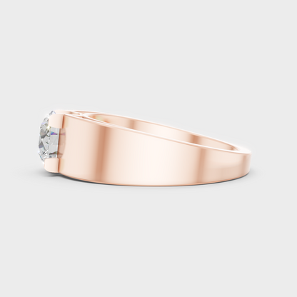High-Polish Rose Gold 0.95 Carat Round Lab Diamond Men’s Ring For Bold Sparkle