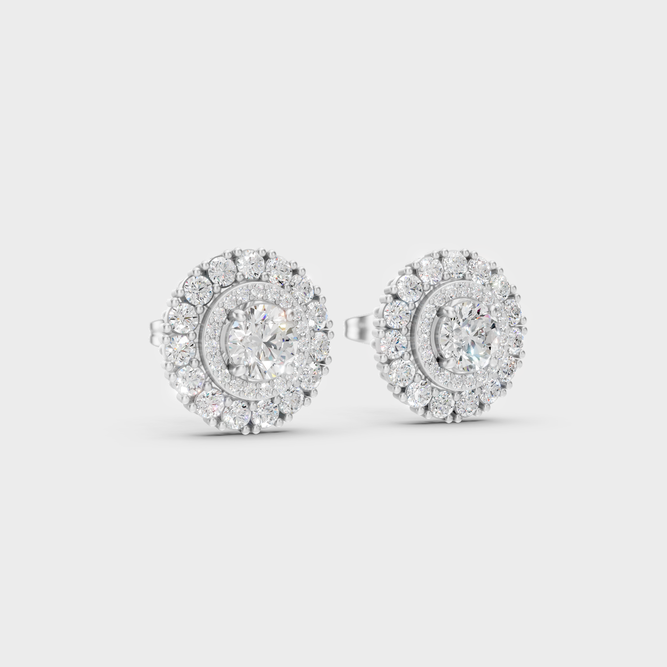Sleek 18K White Gold Studs Featuring 1.12 Carat Each Round Lab Diamonds