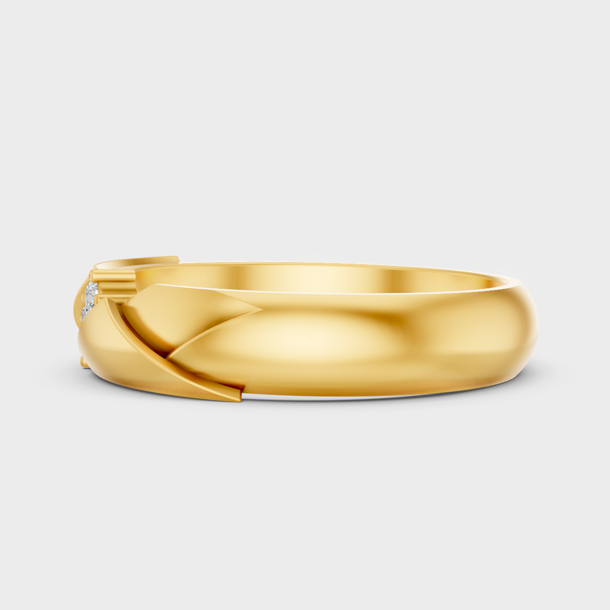 Radiant Yellow Gold Men’s Statement Band With Certified 0.075Ct Round Solitaire