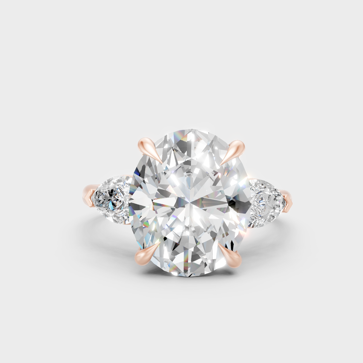 Romantic 18K Rose Gold Engagement Ring With Oval And Pear Lab Diamond