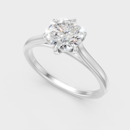 Sleek 18K White Gold Engagement Ring Featuring A Brilliant Round Lab Diamond
