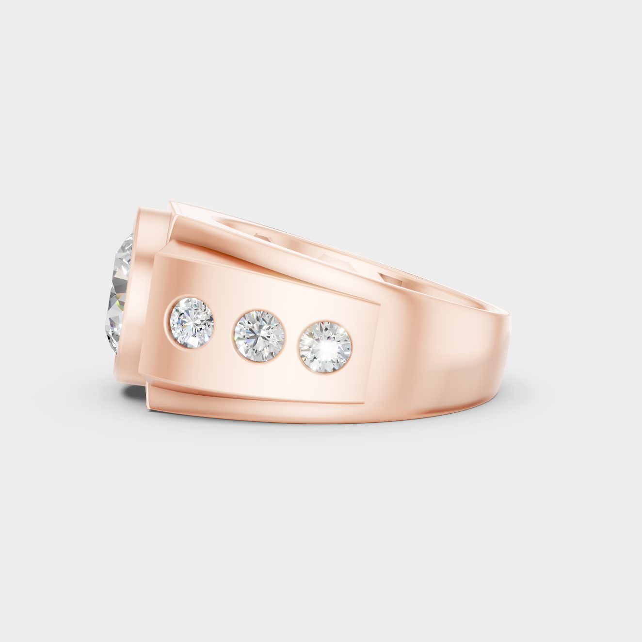 High-Polish Rose Gold Round Lab Diamond Men’s Ring With 0.66Ct Small Diamonds
