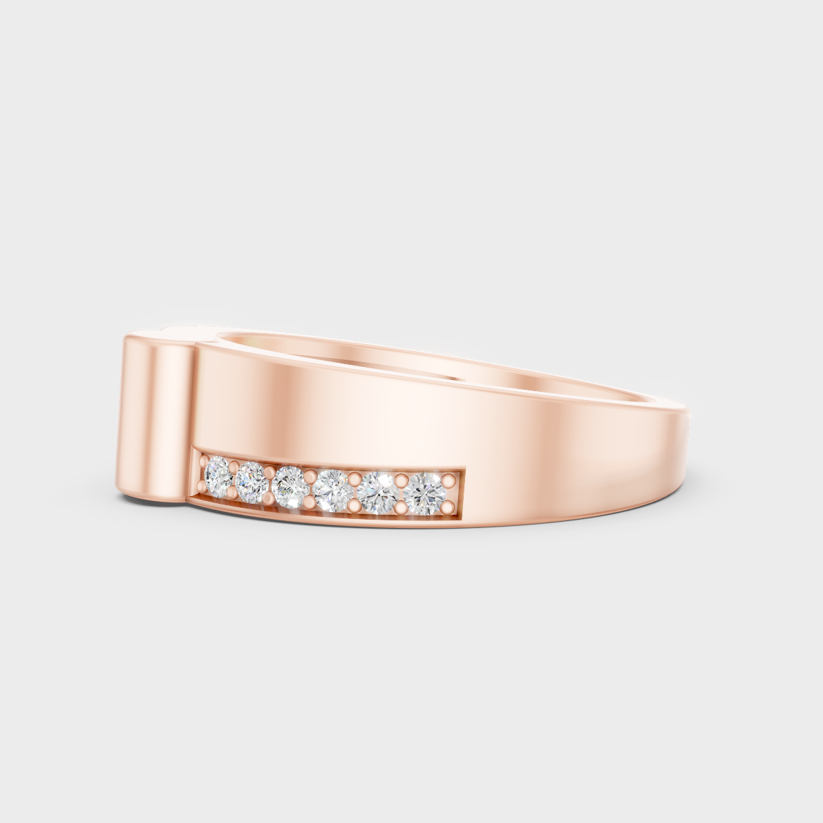 High-Polish Rose Gold 0.18 Carat Round Lab Diamond Men’s Ring For Subtle Sparkle