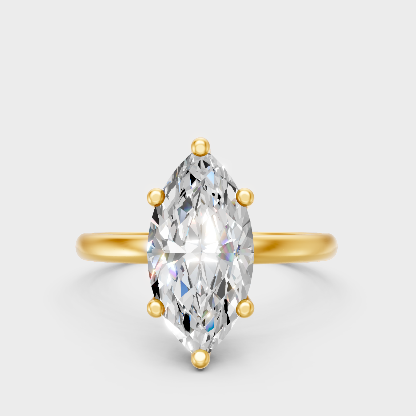 Classic 18K Yellow Gold Engagement Ring With Marquise Lab Diamond