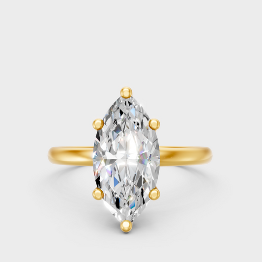 Classic 18K Yellow Gold Engagement Ring With Marquise Lab Diamond