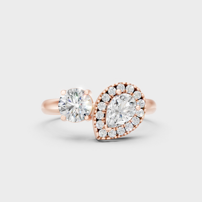 Romantic 18K Rose Gold Engagement Ring Pear Lab Diamond Halo