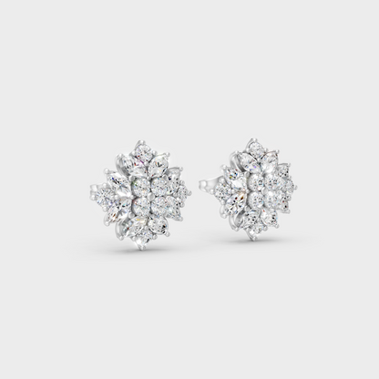 Sleek 18K White Gold Studs Featuring 1.3 Carat Each Round And Marquise Lab Diamonds