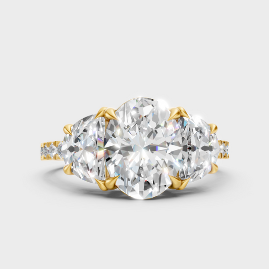 Classic 18K Yellow Gold Engagement Ring With A 3.05 Carat Oval And Half Moon Diamond