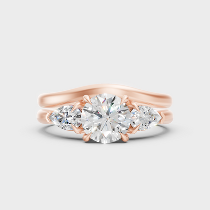 Romantic 18K Rose Gold Bridal Set With Round And Pear Lab Diamond