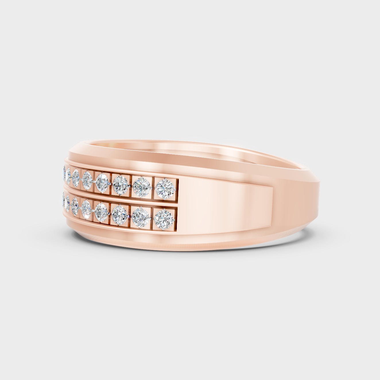 High-Polish Rose Gold 0.57 Carat Round Lab Diamond Men’s Ring For Bold Sparkle