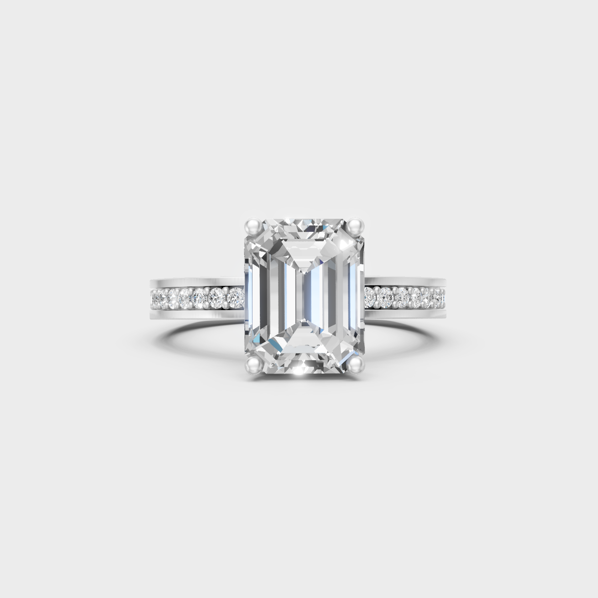 Certified Emerald-Cut Lab-Grown Diamond Hidden Halo Ring In 14K White Gold