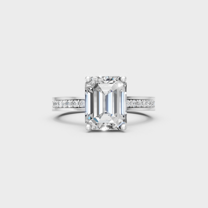 Certified Emerald-Cut Lab-Grown Diamond Hidden Halo Ring In 14K White Gold