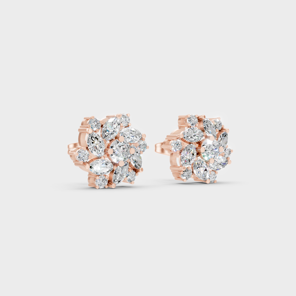 Sleek 14K Rose Gold Studs Featuring Certified 0.97 Carat Each Round And Marquise Lab Diamonds