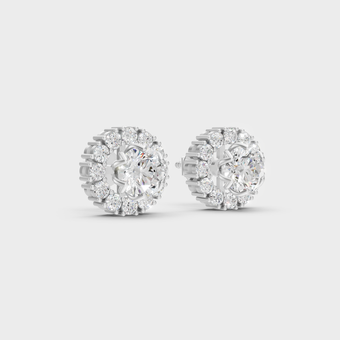 Sleek 18K White Gold Halo Studs Featuring 1.27 Carat Each Round Lab Diamonds