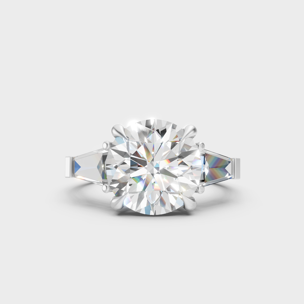 Premium 950 Platinum Round And Baguette Lab-Grown Diamond Engagement Ring