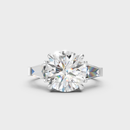 Premium 950 Platinum Round And Baguette Lab-Grown Diamond Engagement Ring