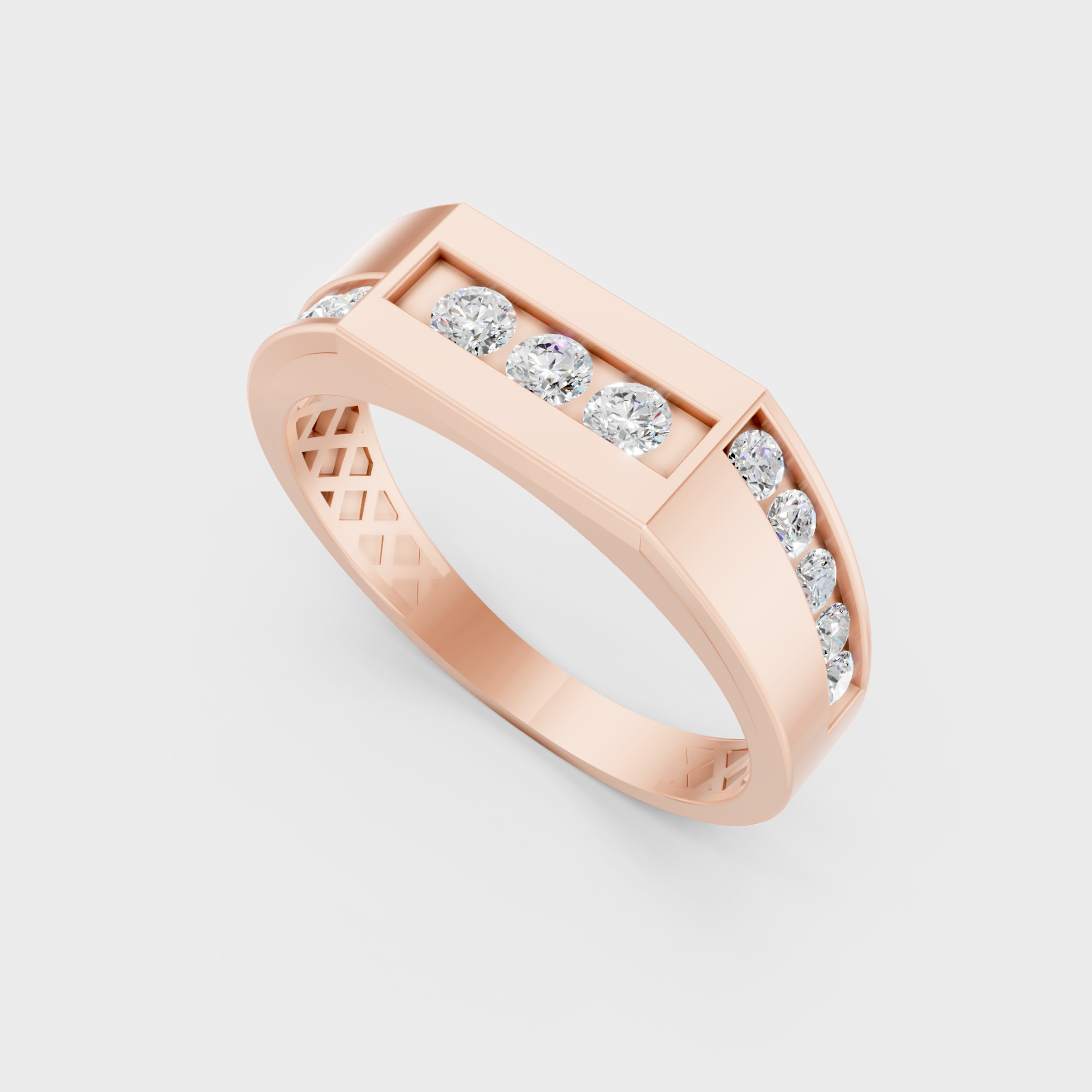 Sleek 14K Rose Gold Men’s Band Featuring A Certified 0.55Ct Round Lab Diamond