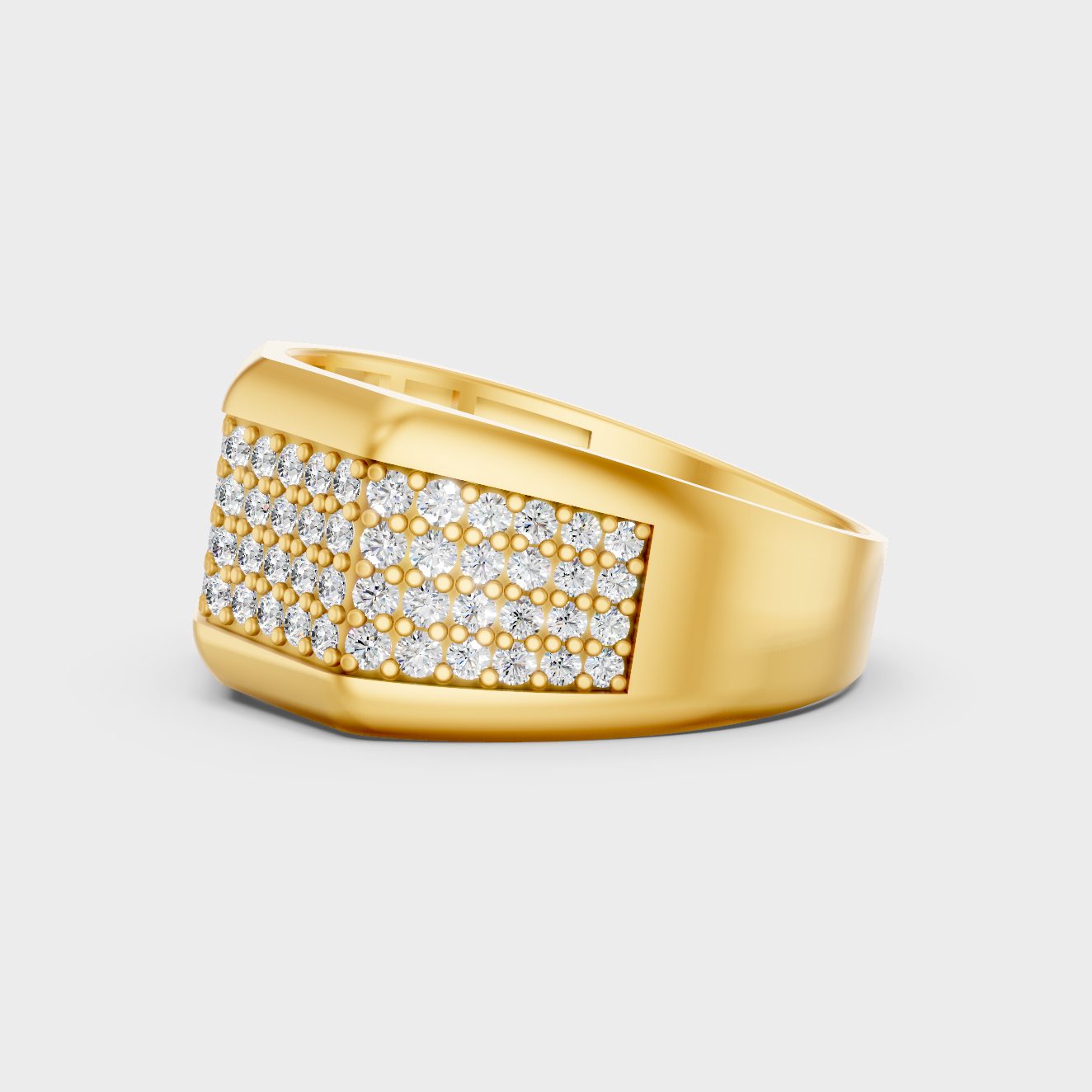 Radiant Yellow Gold Men’s Statement Band With Certified 1.2Ct Round Solitaire