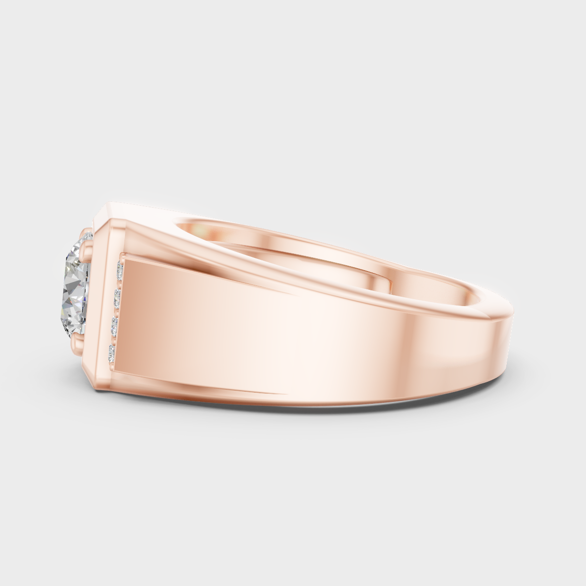  High-Polish Rose Gold 1-5 Carat Round Lab Diamond Men’s Ring For Bold Sparkle